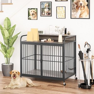 homfan  40 Inch Metal Frame with 360° Adjustable Elevated Feeder Movable - 1 of 4