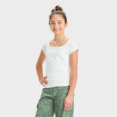 Girls' Short Cap Sleeve Side Shirred T-Shirt - art class™