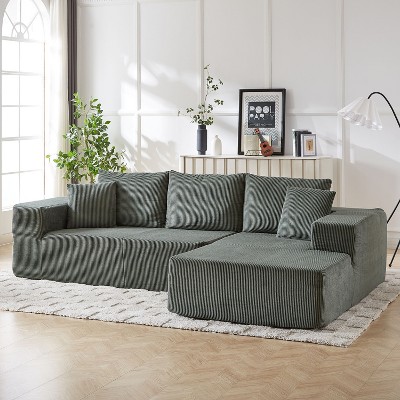 L-Shaped Modern Corduroy Sectional Sofa Set with 5 Pillows, 110" Modular Sofa for Living Room or Bedroom, Free Combination Design with Right Chaise