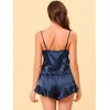 cheibear Women's Satin Spaghetti Cami Tops Ruffle Trim Shorts Sleepwear Sets - 3 of 4