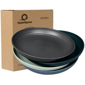 LunaLulinlk 10 inch Plastic Dinner Plates, 4 Pack Reusable Lightweight Plates Dishwasher and Microwave Safe Blue, Grey, Dark Grey, Dark Green - 1 of 4