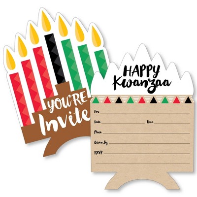 Big Dot of Happiness Happy Kwanzaa - Shaped Fill-In Invitations - Party Invitation Cards with Envelopes - Set of 12