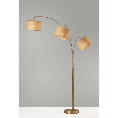 Gold Adjustable 3-Arm Arc Floor Lamp with Woven Shades