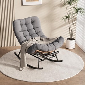 TackView Rocking Chair with Footrest, Oversized Patio Papasan Chairs with Cushion - 1 of 4