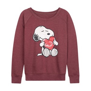 Women's - Peanuts - Snoopy With Heart Lightweight French Terry Wide Neck Long Sleeve Shirt - 1 of 4