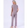 INSPIRE CHIC Women's 2 Pcs Pajamas Set Short Sleeve V Neck Pullover Top with Pants Soft Knit Sleepwear Lounge Set - 4 of 4