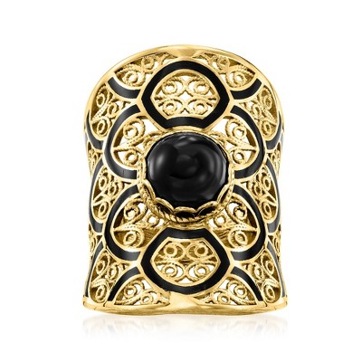 Ross-Simons Onyx and Black Enamel Filigree Ring in 18kt Gold Over Sterling