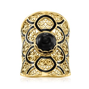 Ross-Simons Onyx and Black Enamel Filigree Ring in 18kt Gold Over Sterling - 1 of 4