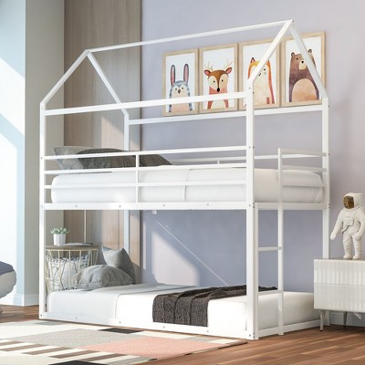 CAVINAS Twin Over Twin Wood/Metal Bunk Bed with Ladder/Tent,House Bed Frame for Kids Room,Bedroom