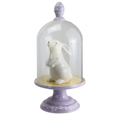 Melrose 11.5" Bunny Rabbit on Pedestal Base with Clear Glass Cloche Dome Easter Spring Decoration - Purple