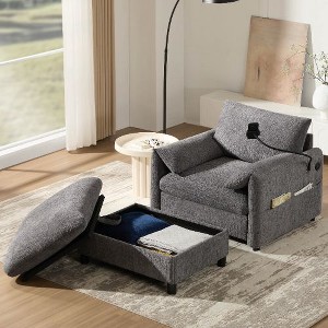 Kumasinova Single Sofa with Oversized Storage Ottoman – USB + Type-C Charging, Adjustable Phone Holder, Armrest Pockets & Pillows, Couch Chaise Lounge - 1 of 4