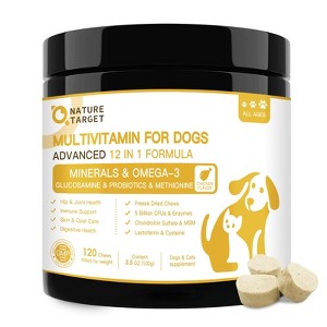 NATURE TARGET Dog Multivitamins with Minerals, Probiotics, Glucosamine, Enzymes for Immune, Digestive, Joint, Hip, Skin & Coat Health - 120 Chews - 1 of 4