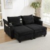63" Convertible Corduroy Sleeper Loveseat Sofa with USB Ports,Cup Holders,Storage Armrests and Pillows–Maison Boucle - 2 of 4