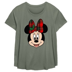 Women's Mickey & Friends Christmas Minnie Plaid Bow T-Shirt - 1 of 3