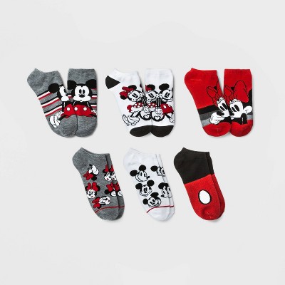 Women's Sparkly Mickey & Minnie Mouse 6pk Low Cut Socks - Black/Red 4-10