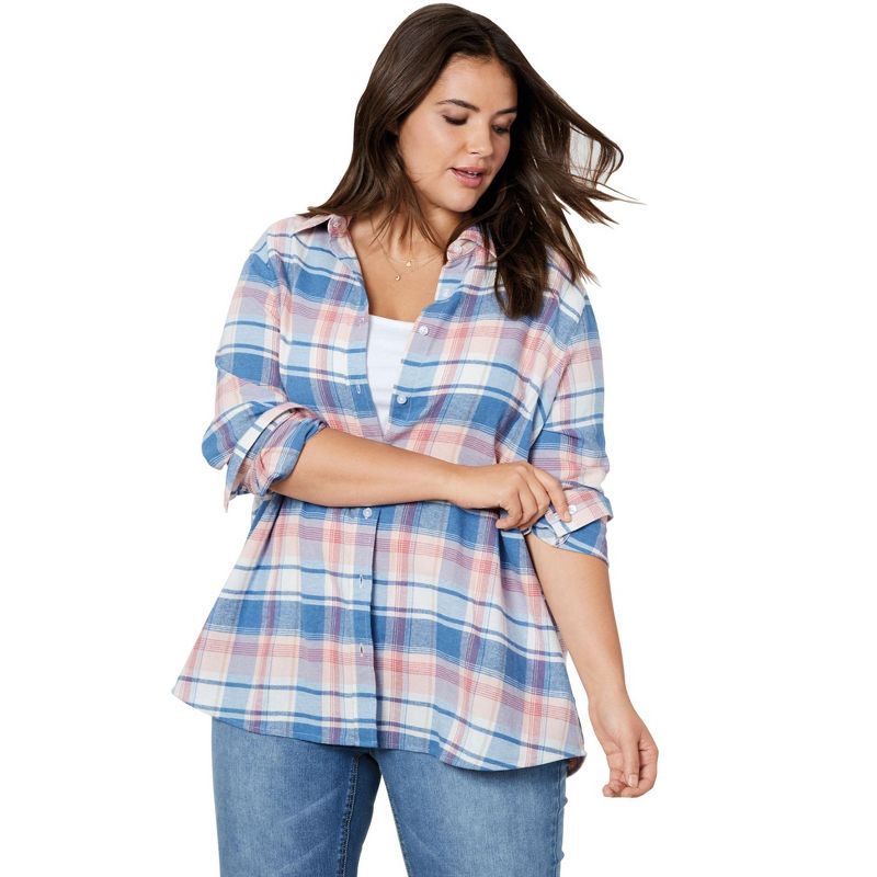 ellos Women's Plus Size Plaid Flannel Shirt, 1 of 2