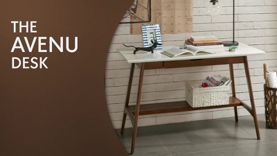 Avenu Mid-Century White and Oak Writing Desk with Drawer