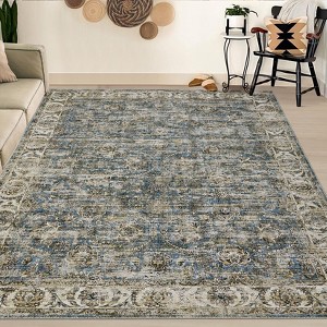 Vintage Rug for Living Room, Washable Floral Bedroom Rug, Soft Low Pile Floor Cover for Dining Room Office - 1 of 4