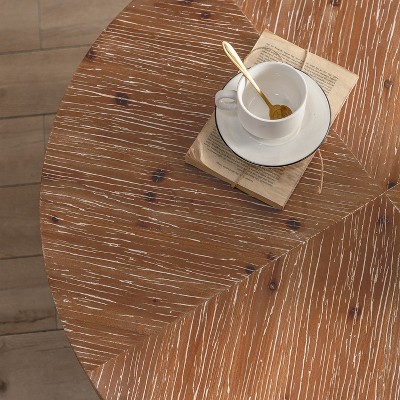 31.29" Round Fir Wood Coffee Table with Black Metal Cross Legs