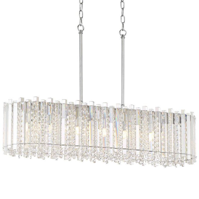 Possini Euro Design Mirabell Chrome Linear Island Pendant Chandelier 34" Wide Modern LED Clear Glass Crystal 6-Light Fixture for Dining Room Kitchen, 1 of 10