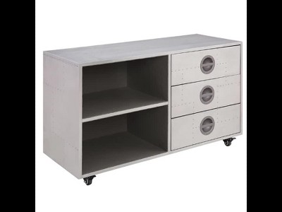 41" Gray Aluminum Industrial Office Cabinet with Wheels