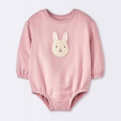 Baby Girls' Rose Modal French Terry Bunny Romper - Cloud Island™ Pink 12M