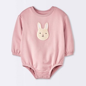 Baby Girls' Rose Modal French Terry Bunny Romper - Cloud Island™ Pink - 1 of 4