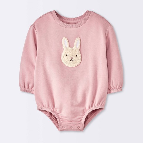 Baby Girls' Rose Modal French Terry Bunny Romper - Cloud Island™ Pink - image 1 of 4