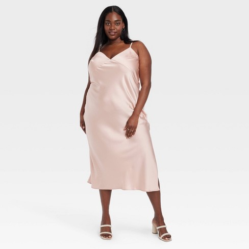 Women's Midi Slip Dress - A New Day™ Pink 4x : Target
