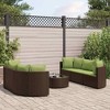 vidaXL Patio Sofa Set with Cushions Lounge Setting Outdoor Furniture Poly Rattan - Brown and Green 6 Piece - 2 of 4