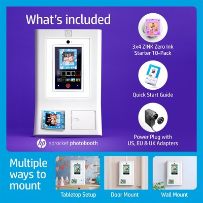 HP Sprocket White Photobooth Instant Color Photo Printer with LED Ring Light