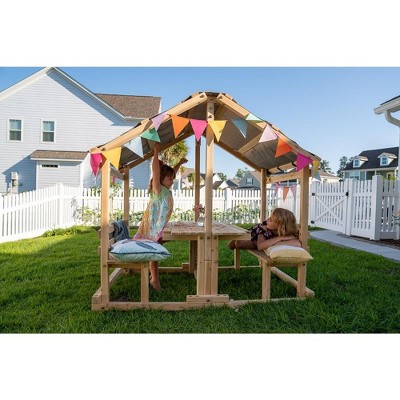Funphix Wooden Kids Playhouse with Table and Benches