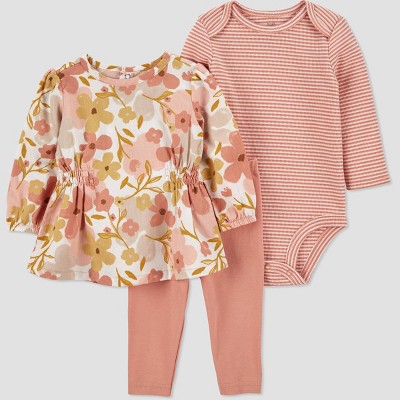 Image of Carter's Just One You® Baby Girls' Floral Long Sleeve Top & Bottom Set - Pink 3M