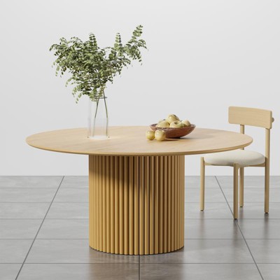 PexFix 60 inch Wood Round Dining Table Circle Kitchen Table with Wood Strip Base Modern Farmhouse Dinner Tables for Kitchen Living Room Natural