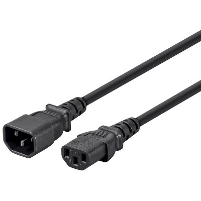 Monoprice Extension Cord - 1.5 Feet -  Black, IEC 60320 C14 to IEC 60320 C13, 16AWG, 13A, SJT, For Powering Computers, Monitors, and Other Peripherals