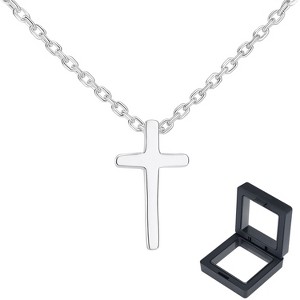 925 Sterling Silver Cross Necklace for Women - Bright White Rhodium Plating - Solid Minimalist Design - 1 of 4