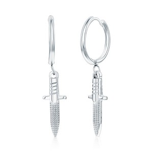 Metallo Stainless Steel Sword Charm Huggie Hoop Earrings - Silver - 1 of 2
