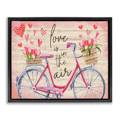 Stupell Industries Love In The Air Tulip Bike Basket Black Framed Floater Canvas Wall Art