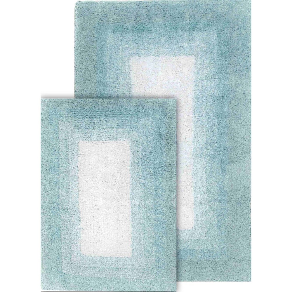 Photos - Bath Mat 2pc Whitney Ombre Reversible Bath Rug Set Light Blue - Chesapeake: Cotton Tufted, Machine Washable, No Backing