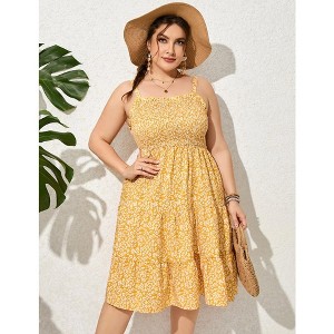 Plus Size Summer Dresses Women  Smocked Flowy Ruffle A Line Maxi Dress - 1 of 4