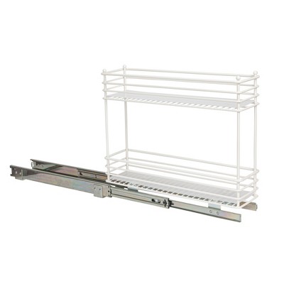 White 2-Tier Steel Pull-Out Cabinet Organizer with Plastic Liners