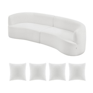 VEVOR Luxury Modern Cloud Plush Sectional Sofa,112" Curved Modular Couch with 4 Pillows - Oversized Deep Seat Corduroy Fabric,No Assembly Needed,White - 1 of 4