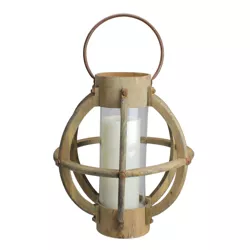 Kaemingk 15.75" Seaside Treasures Rustic Chic Drift Wood and Glass Hurricane Pillar Candle Lantern