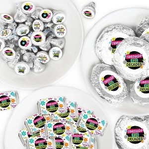Big Dot of Happiness Through the Decades Mini Candy Bar Wrappers, Round Candy Stickers and Circle Stickers - Party Candy Favor Sticker Kit 304 Pieces - 1 of 4