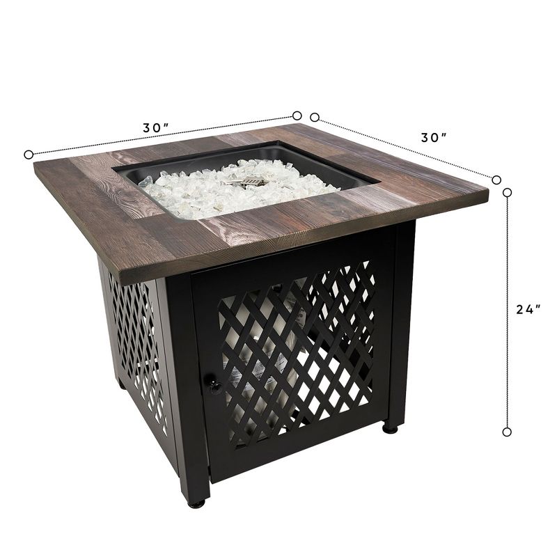 Endless Summer 30 Inch Square Outdoor UV Printed 50,000 BTU LP Gas Fire Pit​ Table with Faux Mantel and Stamped Steel Base, 4 of 9