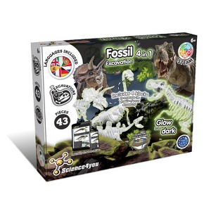 Science4you 4-in-1 Glow-in-the-Dark Dinosaur Fossil Digging Kit
