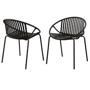 XINGHANZHENXUAN Black 2 Pcs Patio Dining Chairs Stackable Chairs with Breathable Design Modern Simple Art Style, Metal Legs, Plastic backrest - 1 of 4