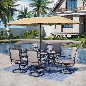 Captiva Designs 8pc Patio Dining Set with Rectangular steel table & Sling Swivel Chairs & Beige Umbrella - 1 of 4