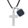 Steeltime 24" two tone black ip and stainless steel spinning Lord's prayer cross and blue tiger eye dog tag pendant - 2 of 4