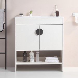 ALEXOUN Free-Standing Bathroom Vanity with White Ceramic Basin and 2 Soft Close Cabinet Doors & a Lower Open Shelf for Small Space - 1 of 4